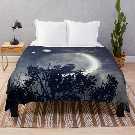 Plush blanket featuring a night sky design with planets and stars