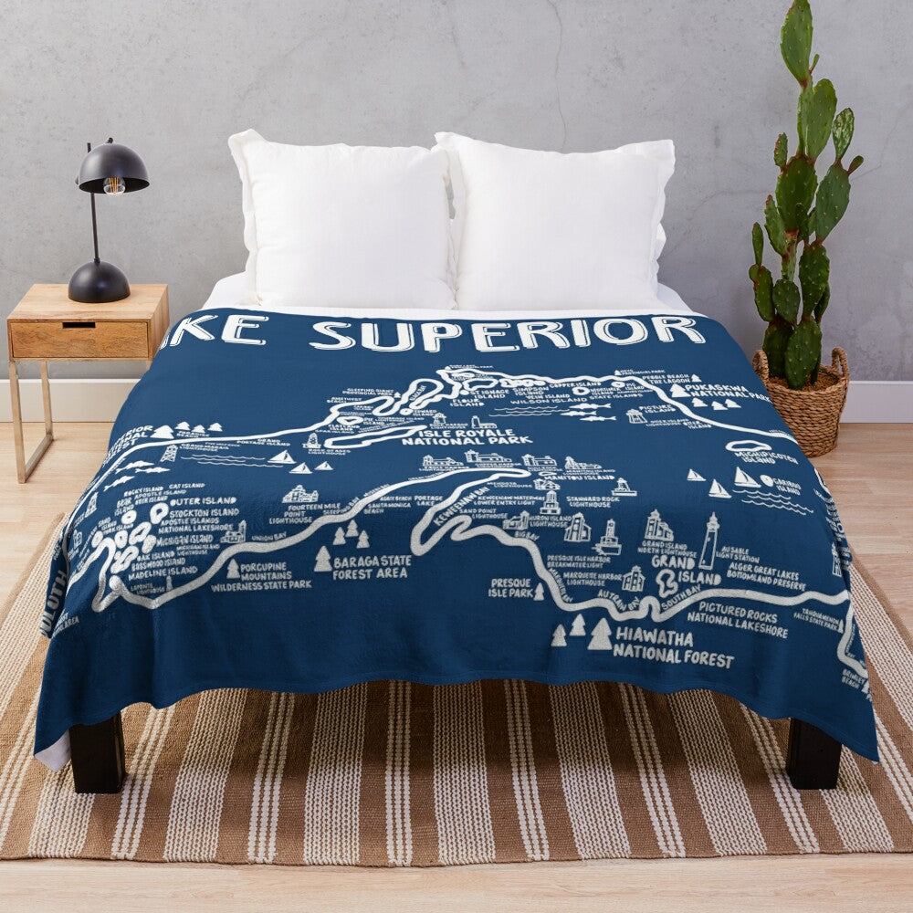 Lake Superior map plush blanket