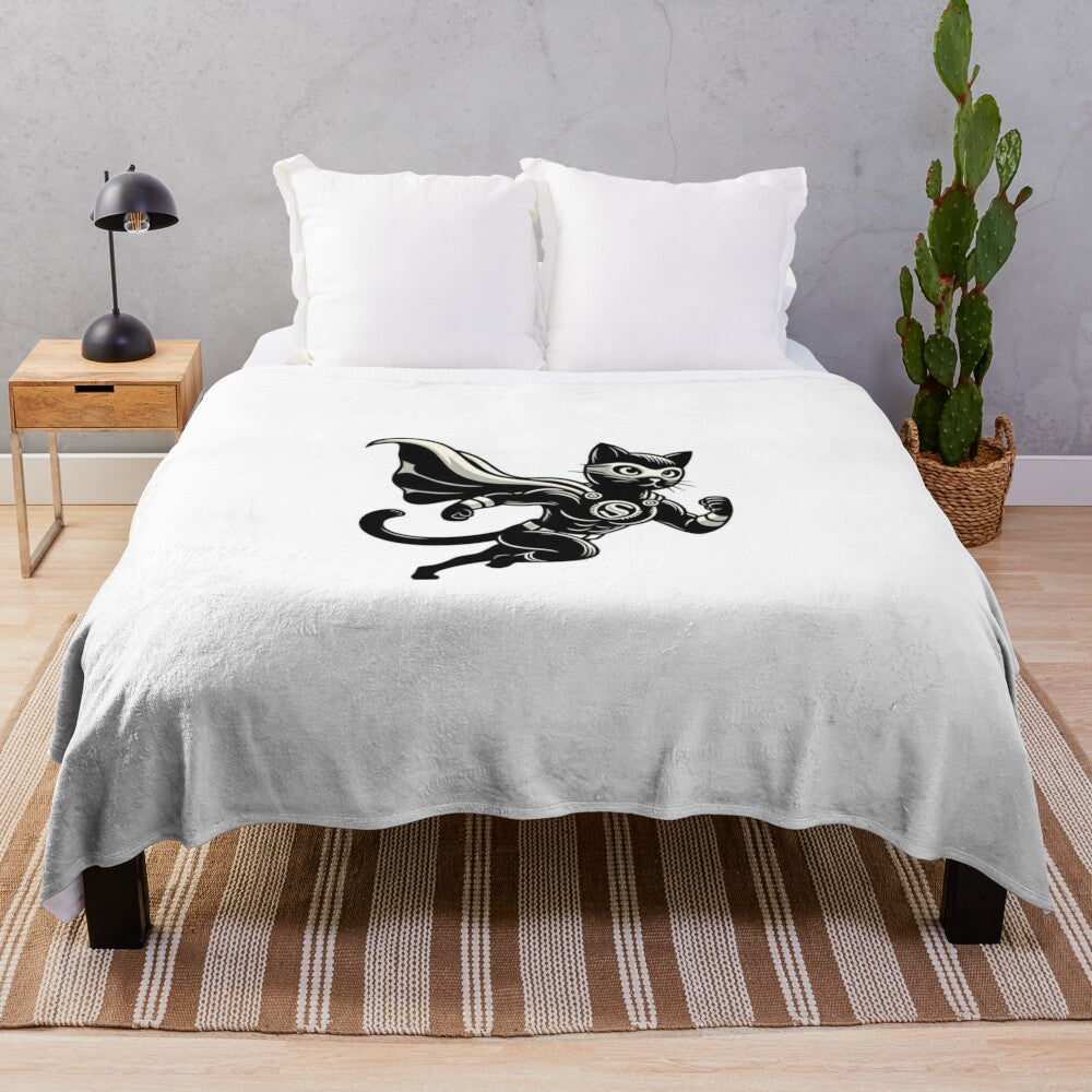 Soft and cozy black cat superhero plush blanket