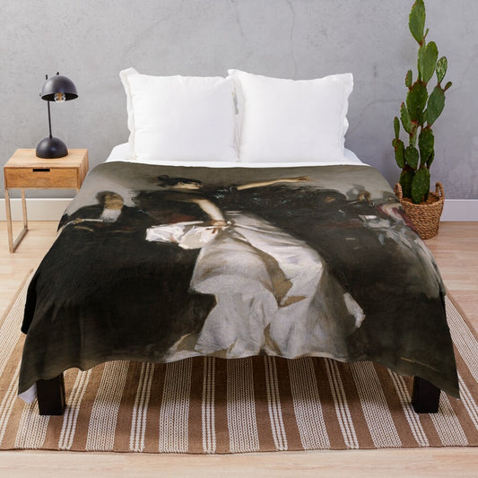 Vintage art plush blanket featuring "El Jaleo" painting by John Singer Sargent