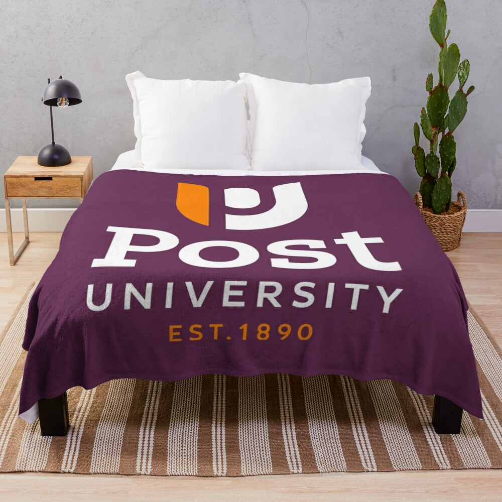 Post University plush blanket featuring college logo