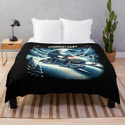 Snowmobile plush blanket with midnight glide design