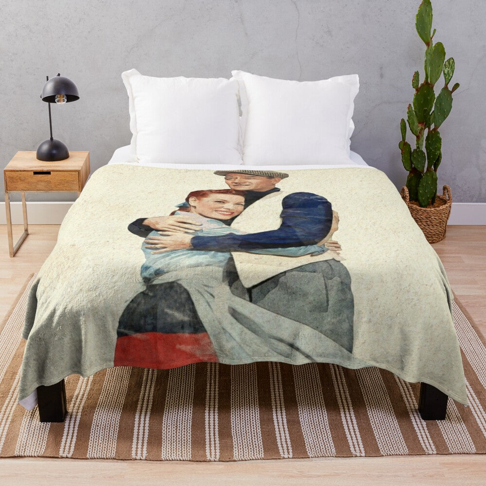 Watercolor plush blanket featuring old Hollywood movie themes