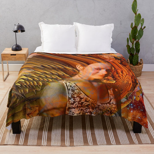 Stargazer plush blanket with a vibrant contemporary art design featuring a celestial galaxy pattern