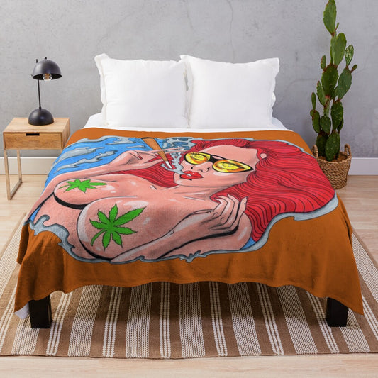 Stoner girl themed plush blanket with soft, cozy material