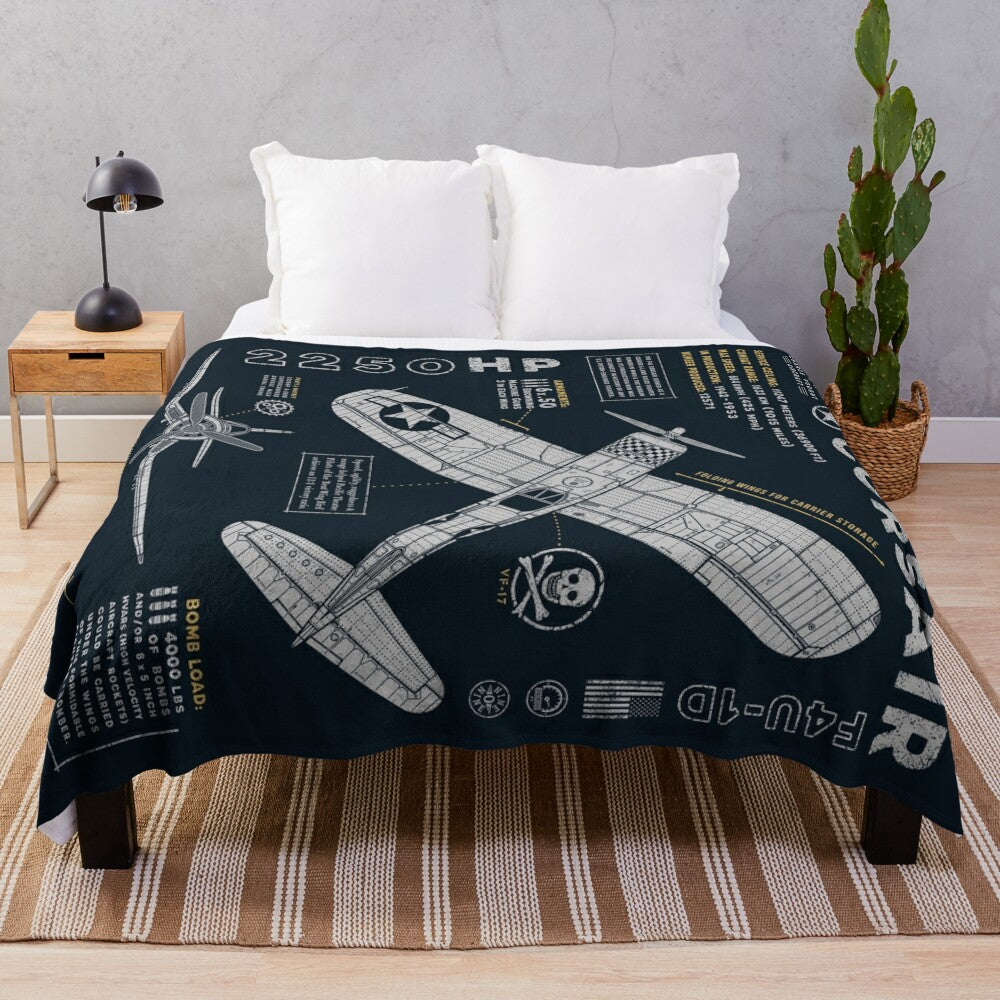 F4U Corsair inspired plush blanket featuring the iconic fighter plane design