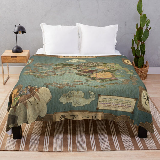 Avatar the Last Airbender inspired plush blanket featuring a map of the world