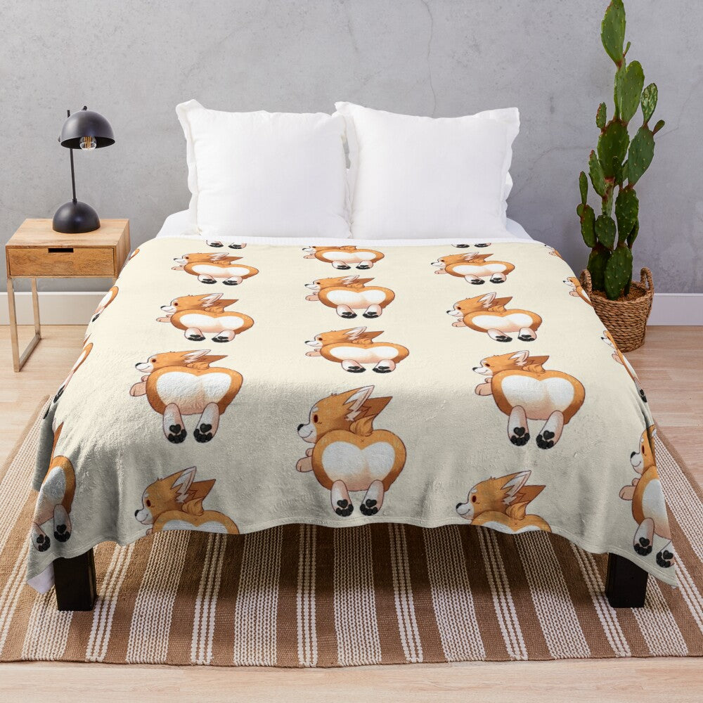 Corgi Butt Plush Blanket with Soft Paw Prints