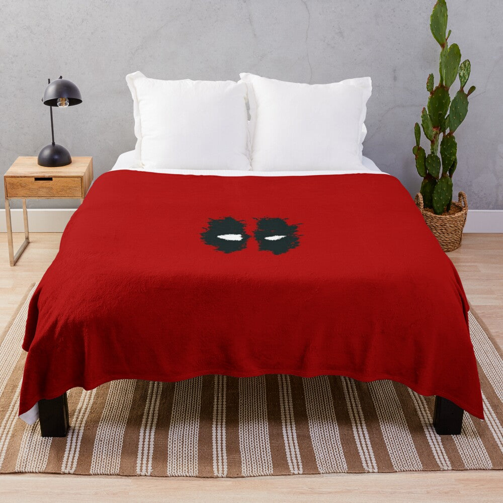 Bad superhero inspired plush blanket featuring graphic design and pop culture elements