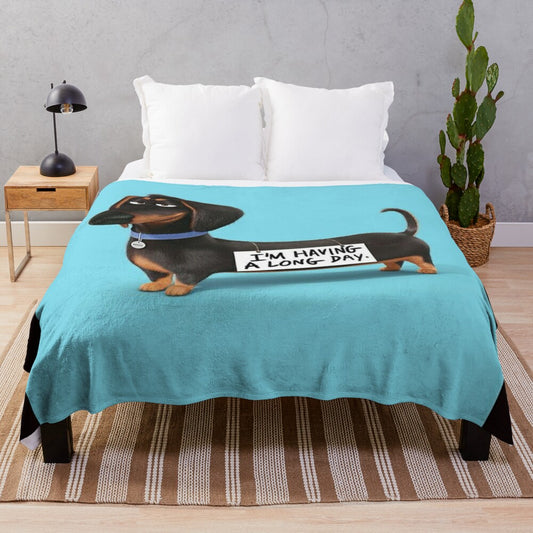 Dachshund dog plush blanket with a cute and funny cartoon design