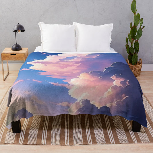 Soft and Plush Blanket with Clouds Design