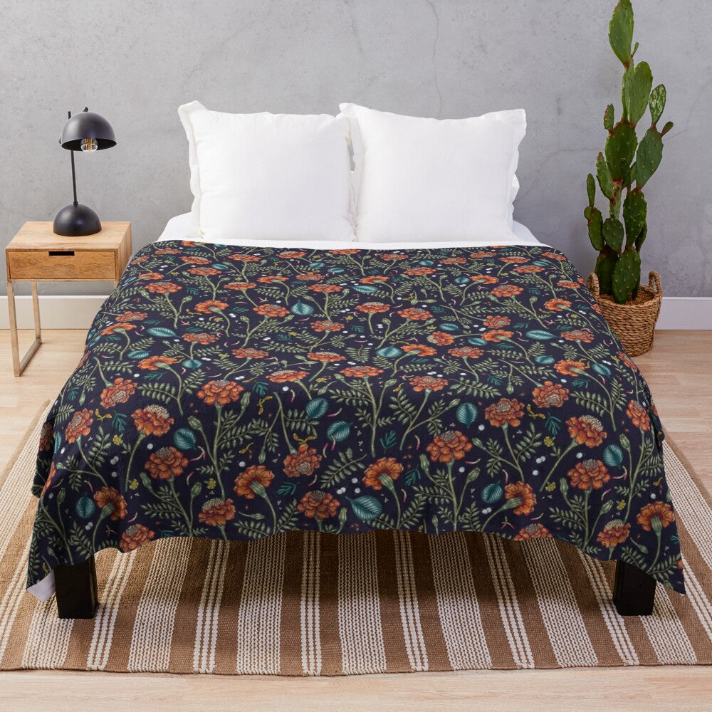 Marigold flowers in a meadow on a plush blanket