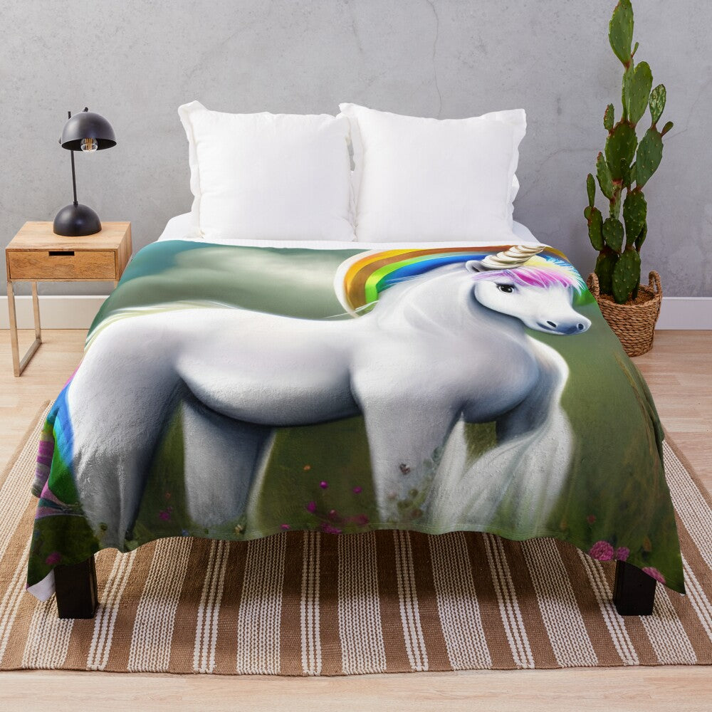 Whimsical plush unicorn blanket for a fairytale-inspired bedroom