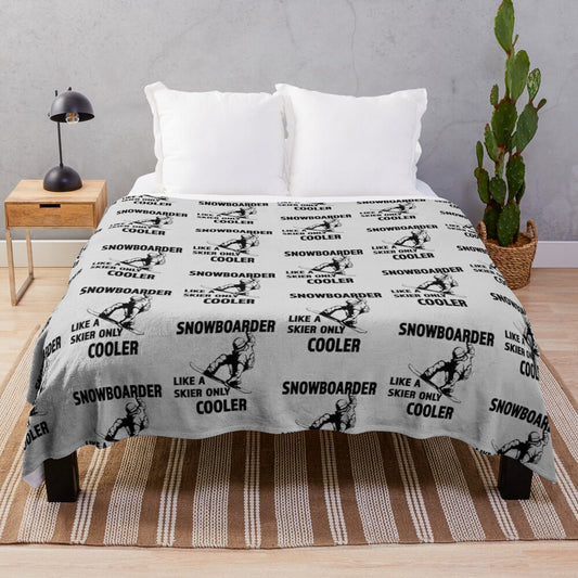 Plush blanket featuring a snowboarder design