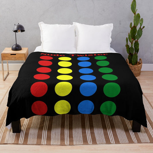 Funny twisted twister-themed plush blanket with polka dot pattern