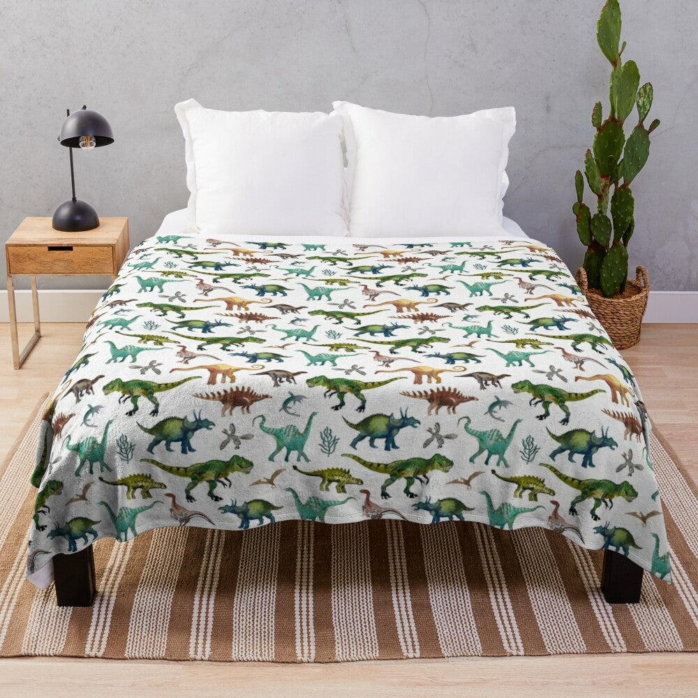 Dinosaur-patterned plush blanket with cozy and trendy design