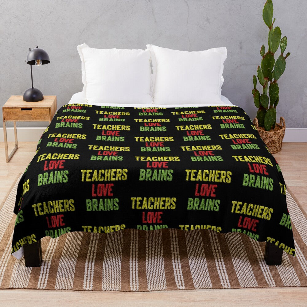 Plush blanket with "Teachers Love Brains" design