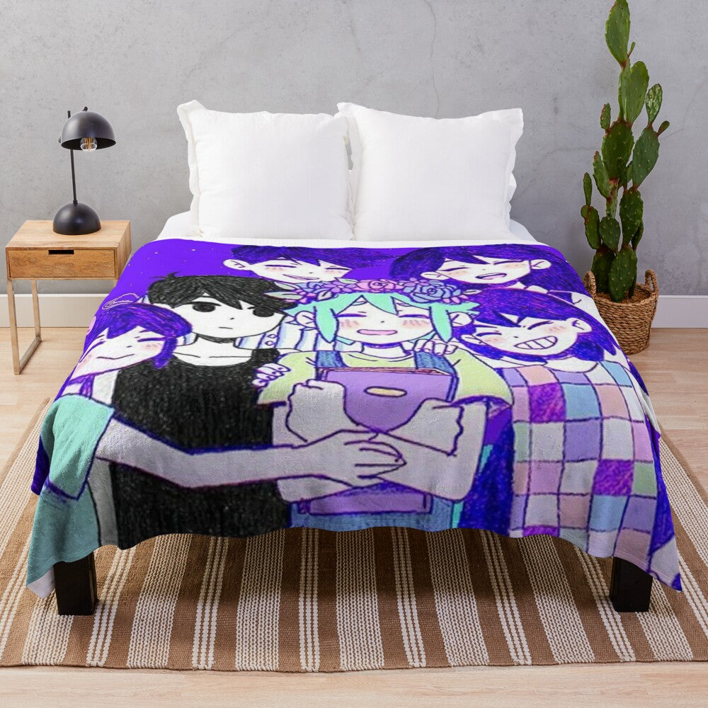 OMORI character plush blanket featuring cartoon sketch design