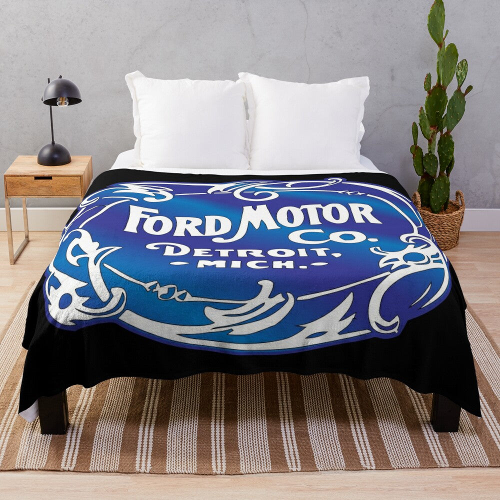 Retro-inspired plush blanket with automotive design