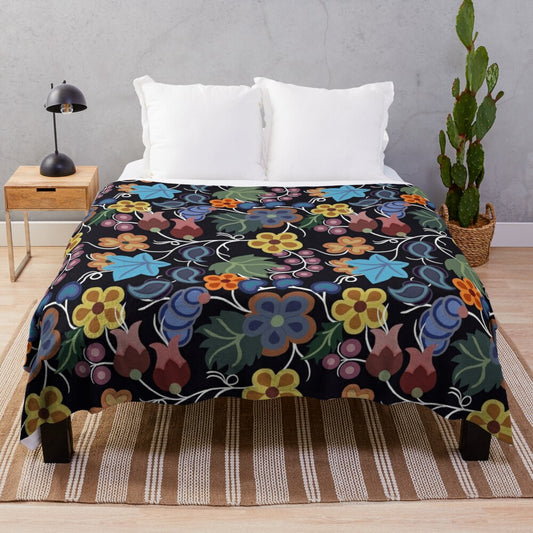 Zaagi'idiwin Plush Blanket with woodland floral and ojibwe inspired pattern