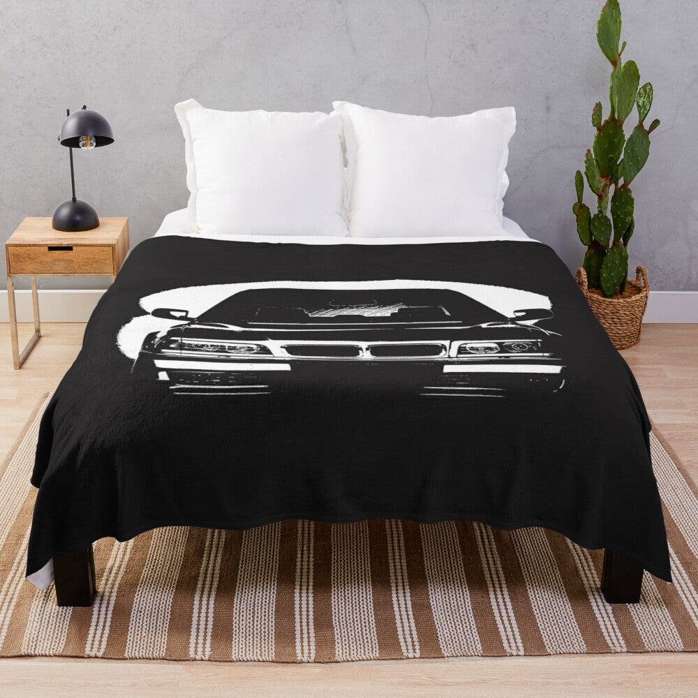 Plush blanket with iconic BMW E38 sedan design