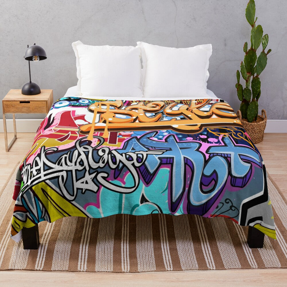 Colorful graffiti-inspired plush blanket