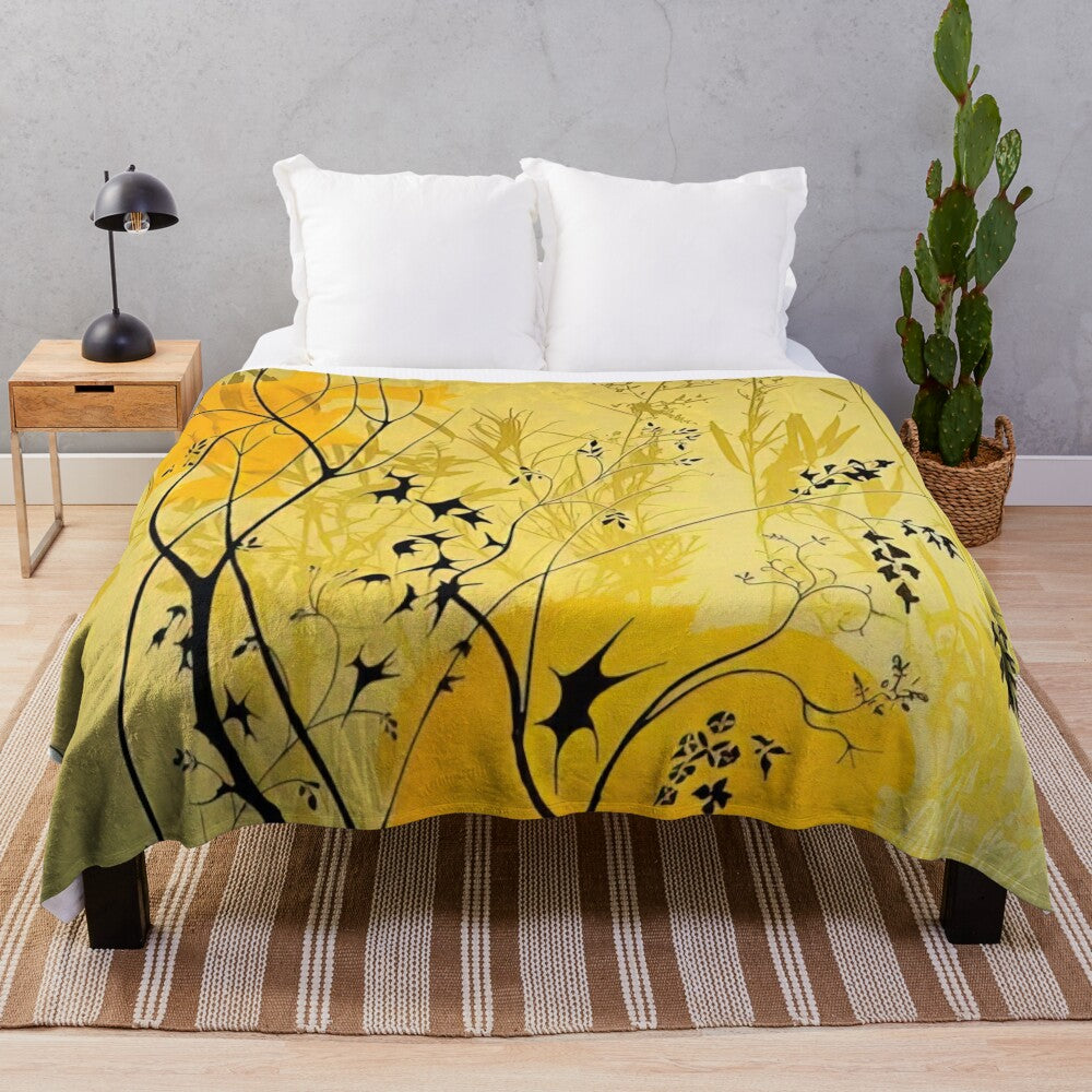 Eyvind Earle inspired floral plush blanket