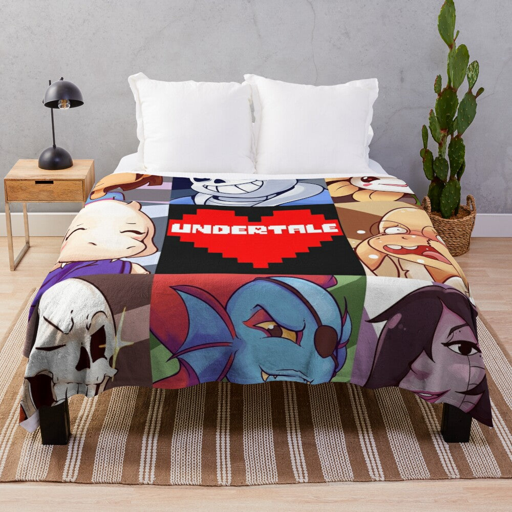 Undertale Plush Blanket featuring pixel art characters and skeletons