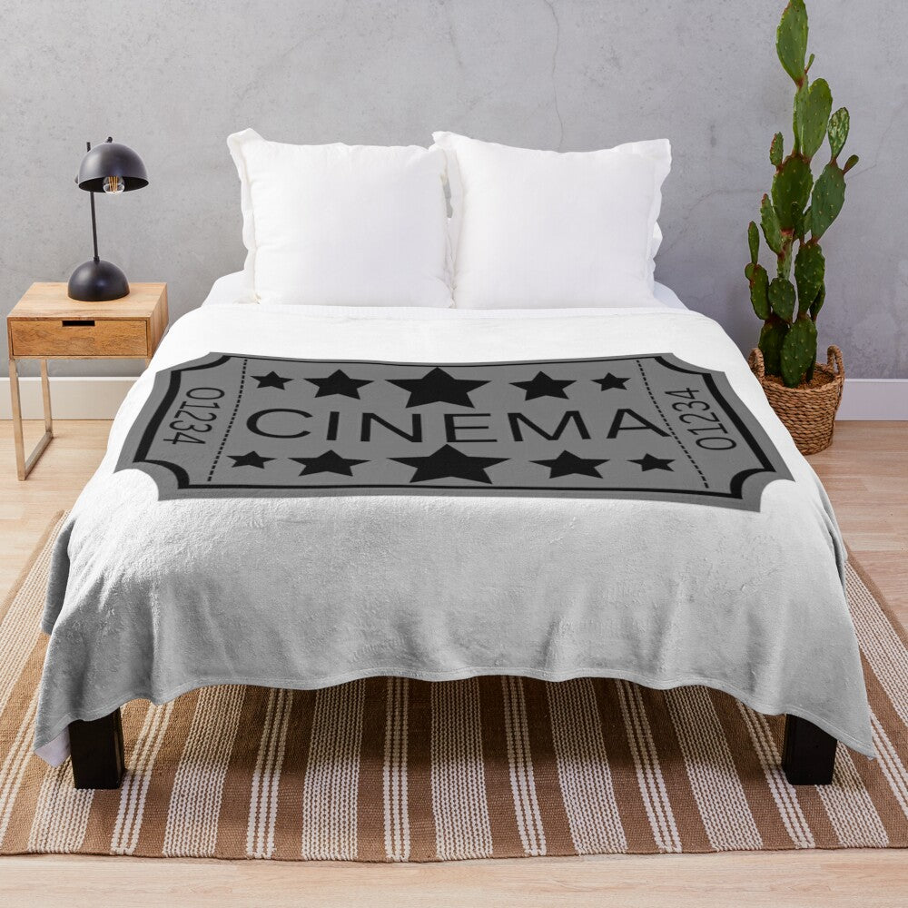 Vintage-inspired movie ticket plush blanket