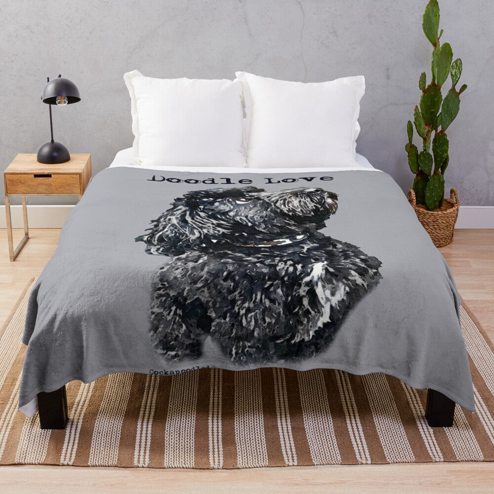 Black doodle dog plush blanket