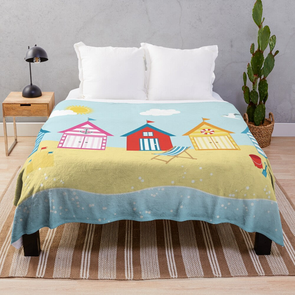 Plush blanket featuring a serene beach hut scene