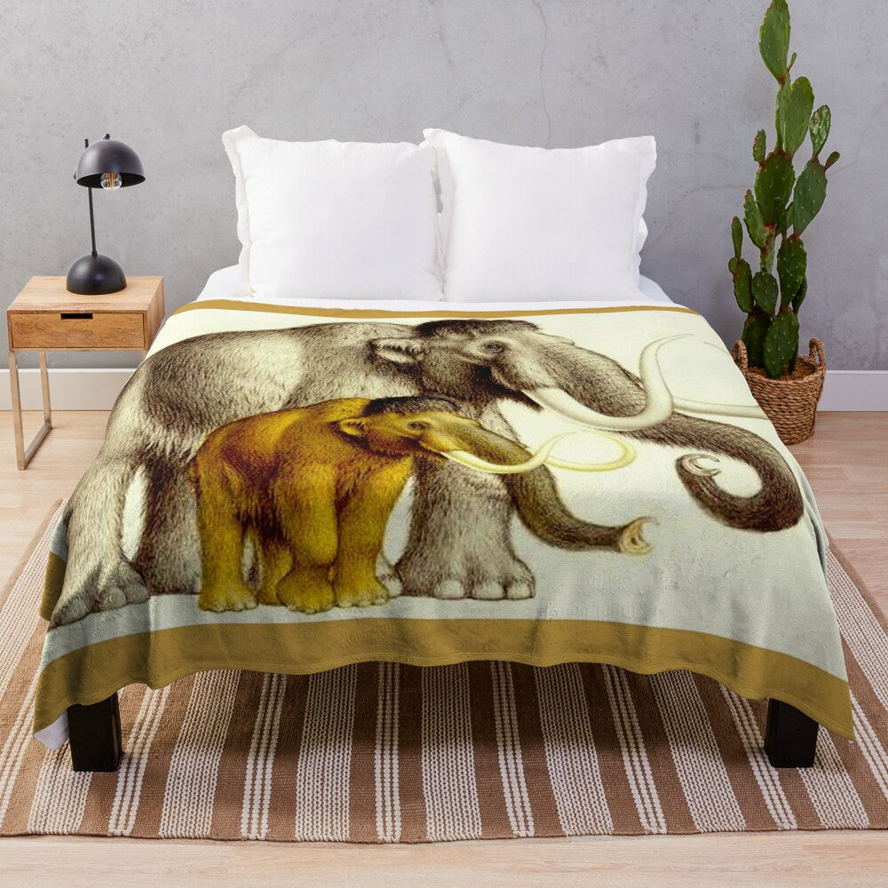 Woolly mammoth plush blanket with abstract elephant design