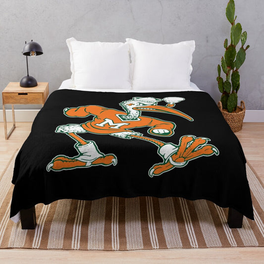 Vintage-inspired plush blanket featuring the Sebastian mascot of the University of Miami