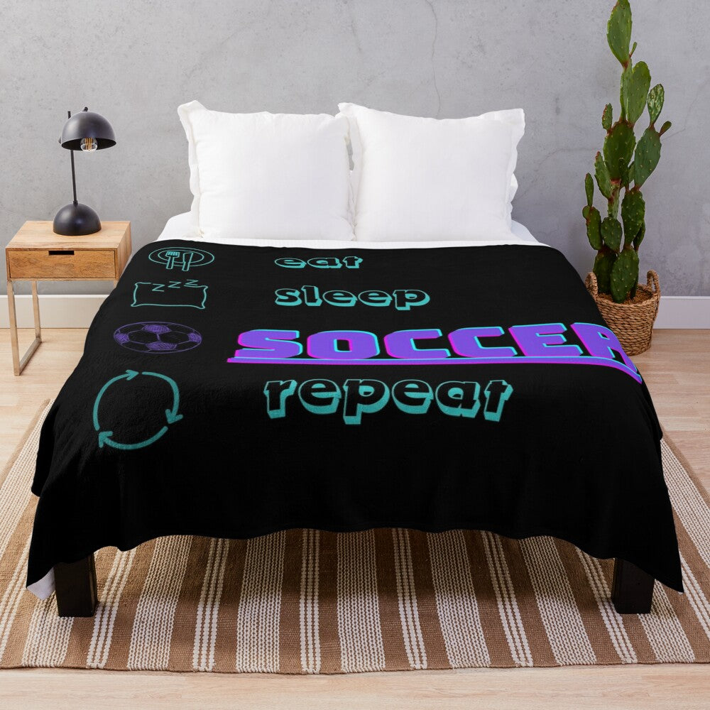 Plush soccer-themed blanket for sports fans