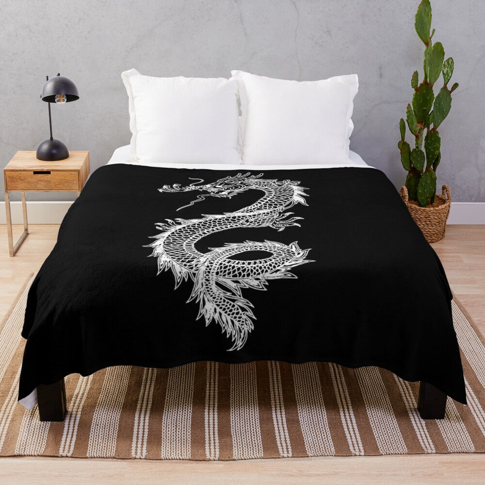 Mystical dragon plush blanket featuring a legendary fantasy creature