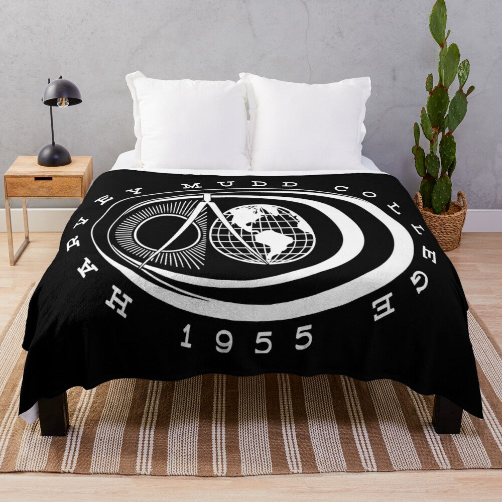 Plush blanket featuring the vintage-style Harvey Mudd College logo