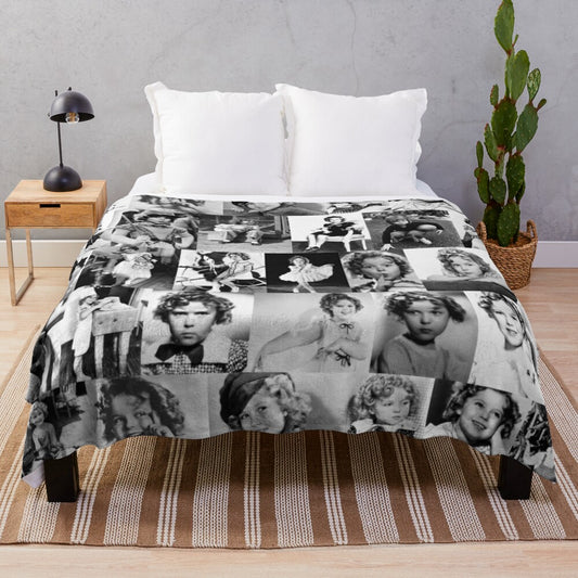 Shirley Temple Collage Plush Blanket featuring vintage black and white photographs of the classic Hollywood actress