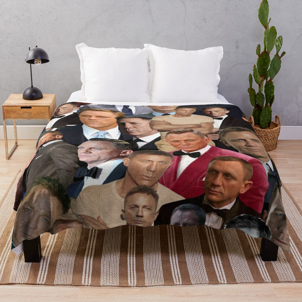 Daniel Craig photo collage design on plush blanket