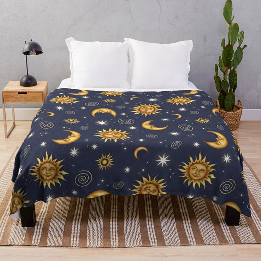 Vintage celestial pattern plush blanket