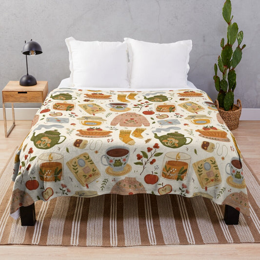 Cozy plush blanket with a cottagecore floral pattern