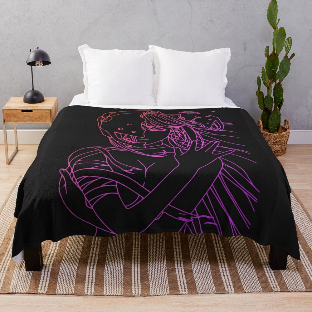 Elfen Lied inspired plush blanket with abstract purple and color design