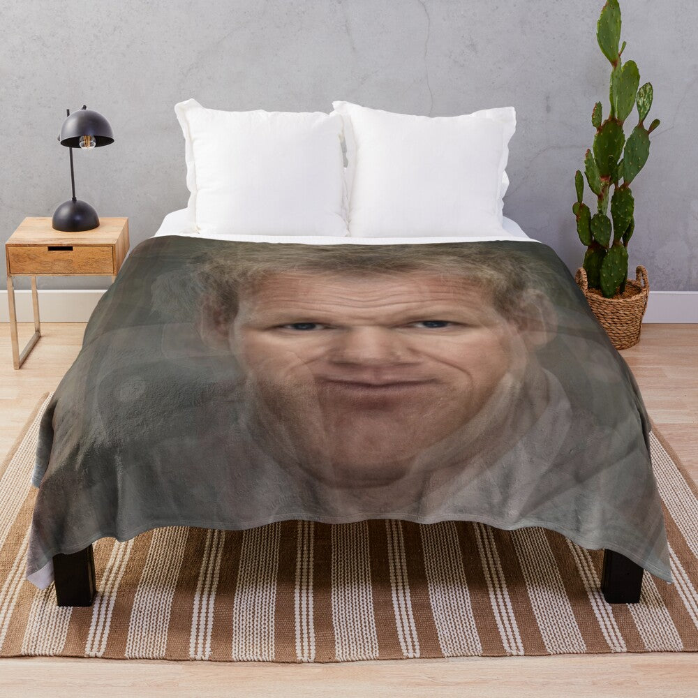 Gordon Ramsay portrait plush blanket with modern, abstract overlay