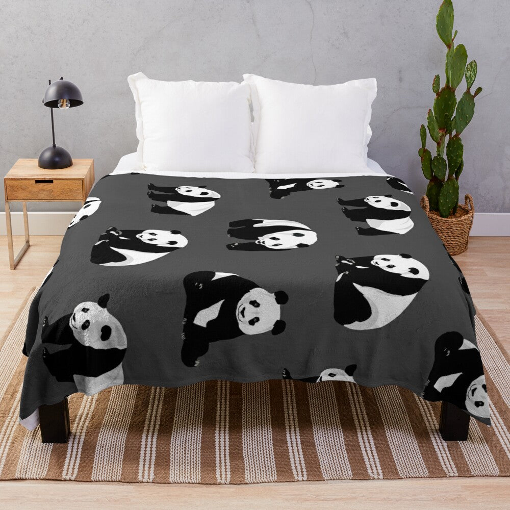 Soft and plush grey blanket featuring a cute panda design