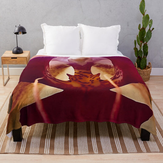 Plush blanket with elegant orchid design