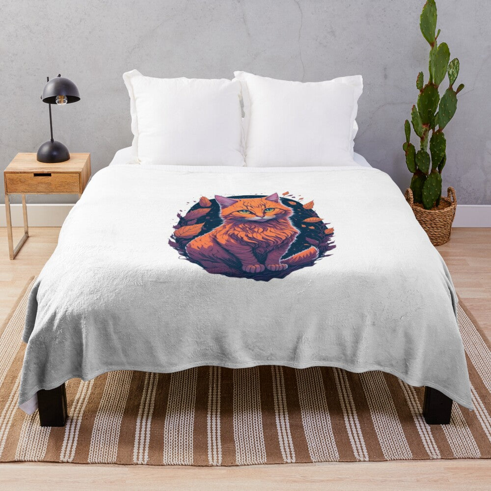 Soft and cozy plush cat blanket with legendary animal fantasy art design