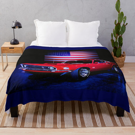 Vintage Mustang muscle car plush blanket