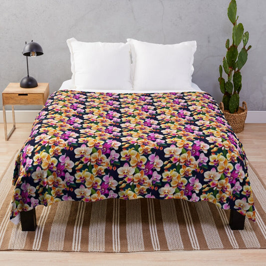 Soft and plush orchid-patterned blanket