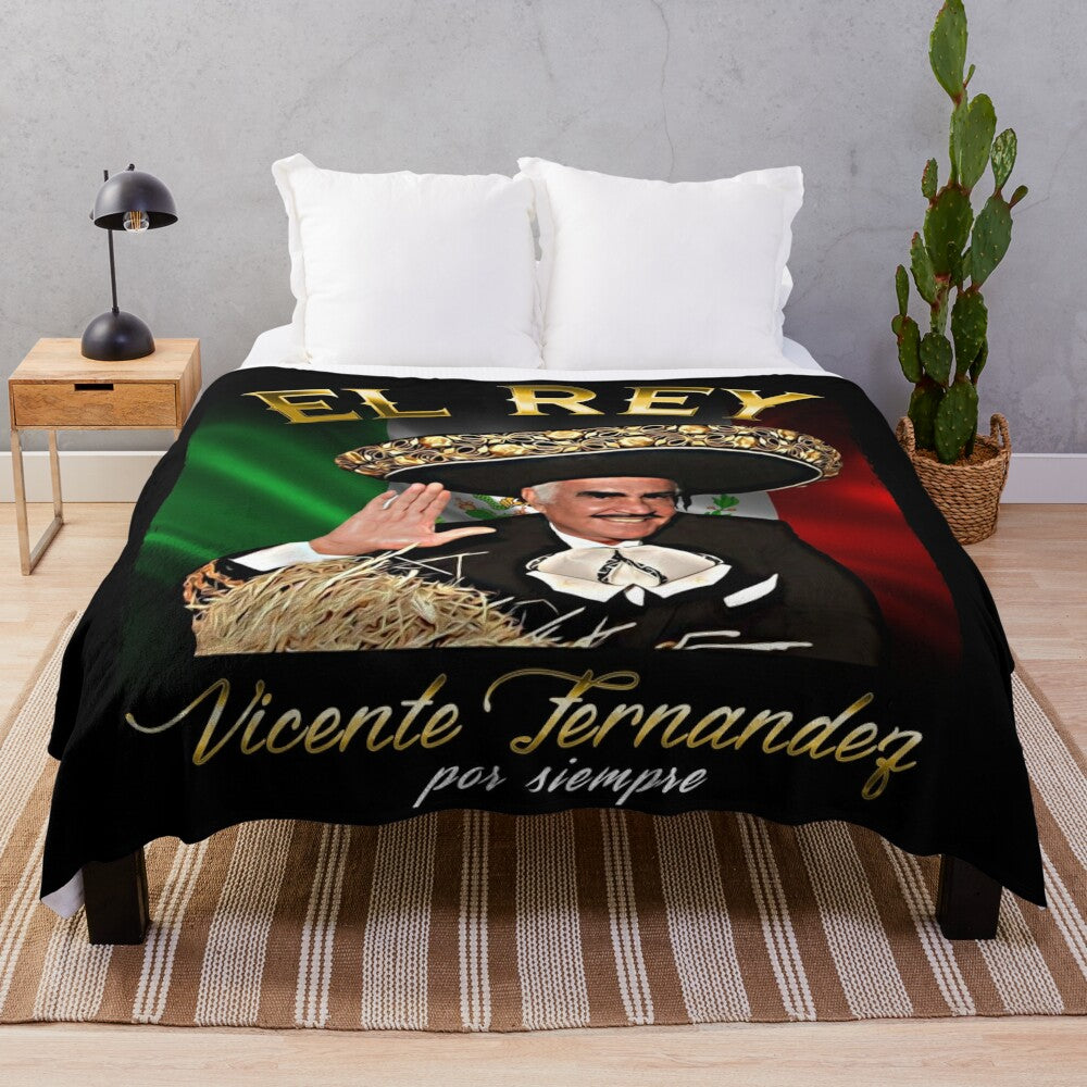 Colorful plush blanket featuring a portrait of a man in a traditional Mexican charro outfit