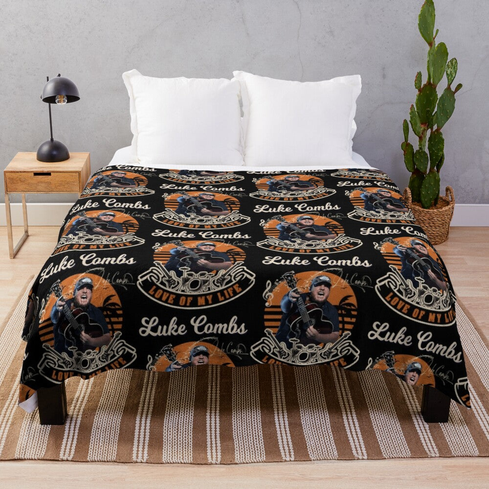 Vintage-inspired plush blanket featuring country music singer and album artwork