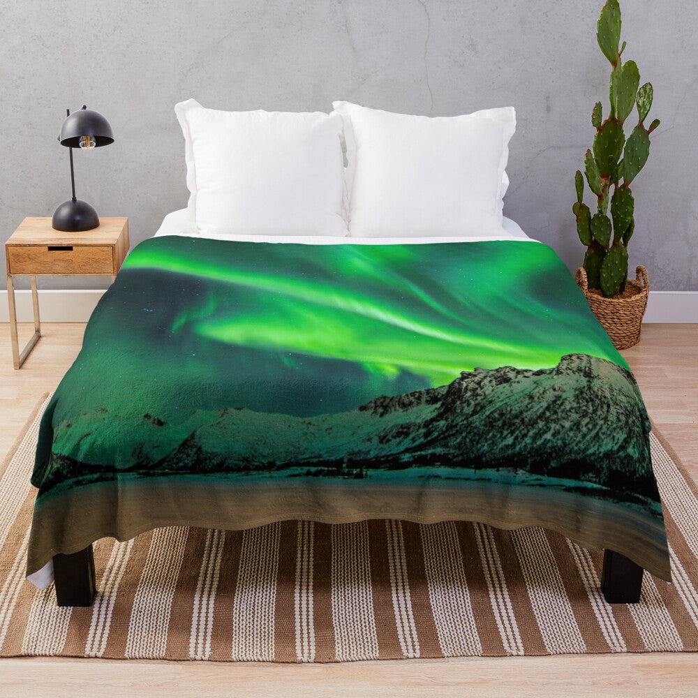 Cozy plush blanket featuring the stunning northern lights (aurora borealis)